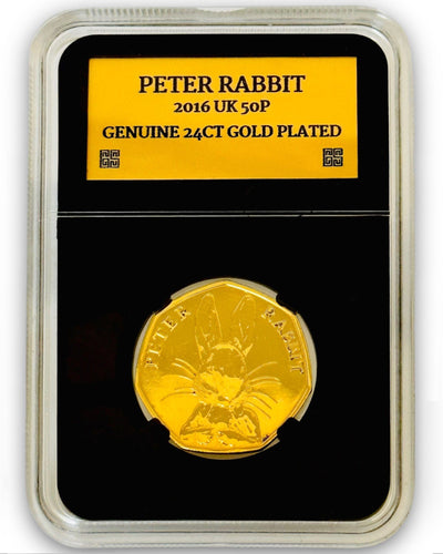 24ct Gold Plated Peter Rabbit 2016 50p Coin In Case