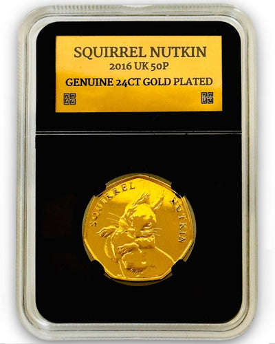 24ct Gold Plated Squirrel Nutkin 2016 50p Coin In Case