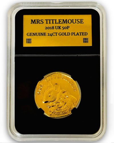 24ct Gold Plated Mrs Titlemouse 2018 50p Coin In Case